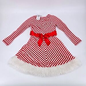 Bonnie Jean Toddler Girl 4T Red White Sequin Candy Cane Striped Christmas Dress